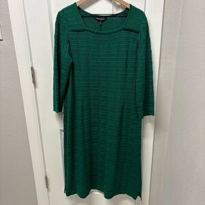 NWT Ming Wang Green Textured Knit 3/4 Sleeve Dress Size L Holiday